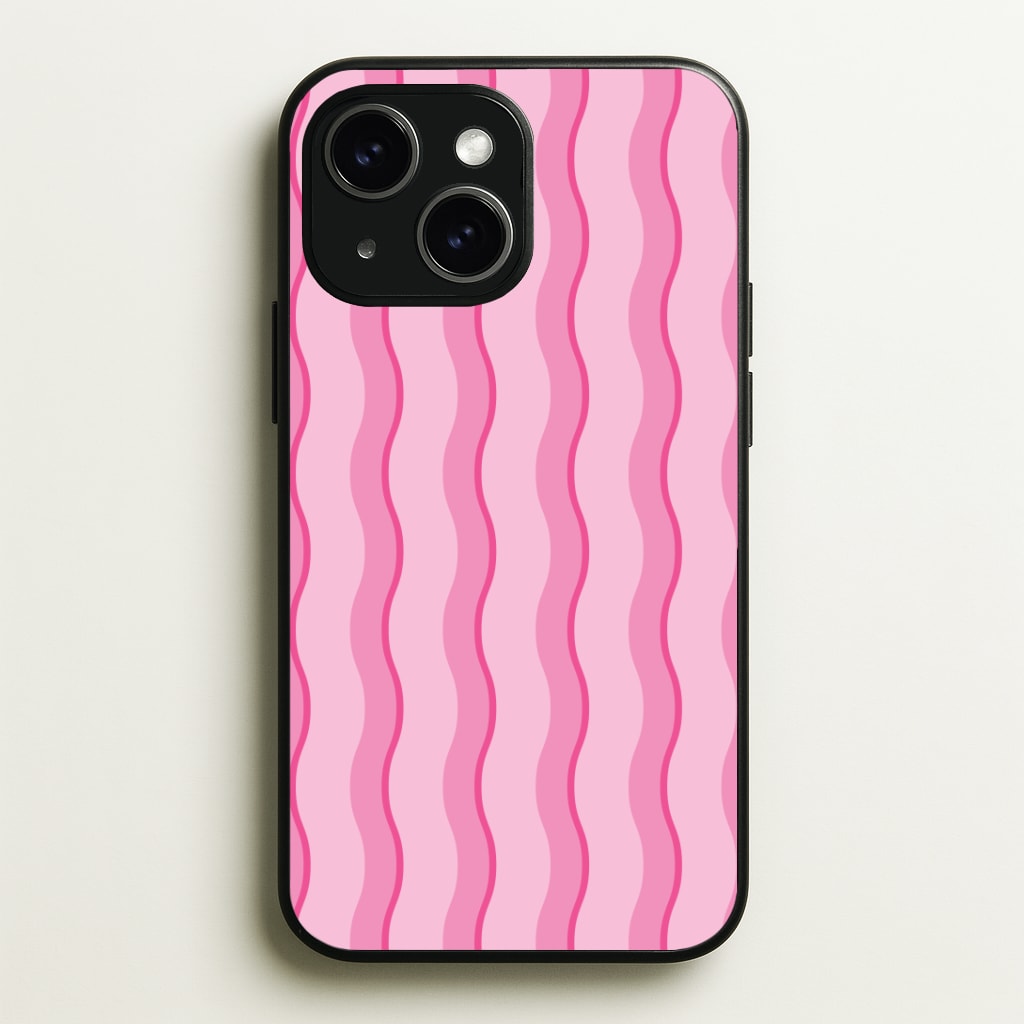 Pink Wavy Stripes Pattern Phone Case - iPhone 15 / Standard