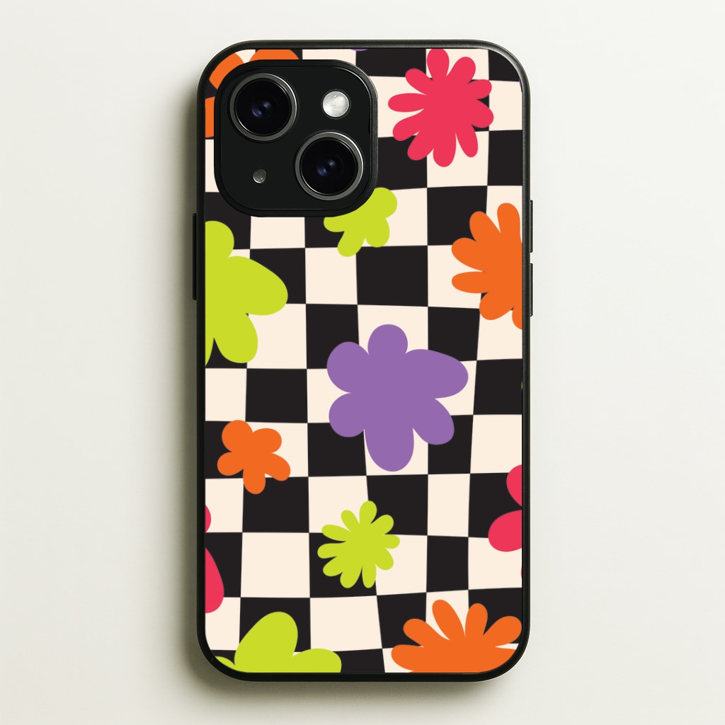 Abstract Flowers Checkered Pattern Phone Case - iPhone 15 / Standard