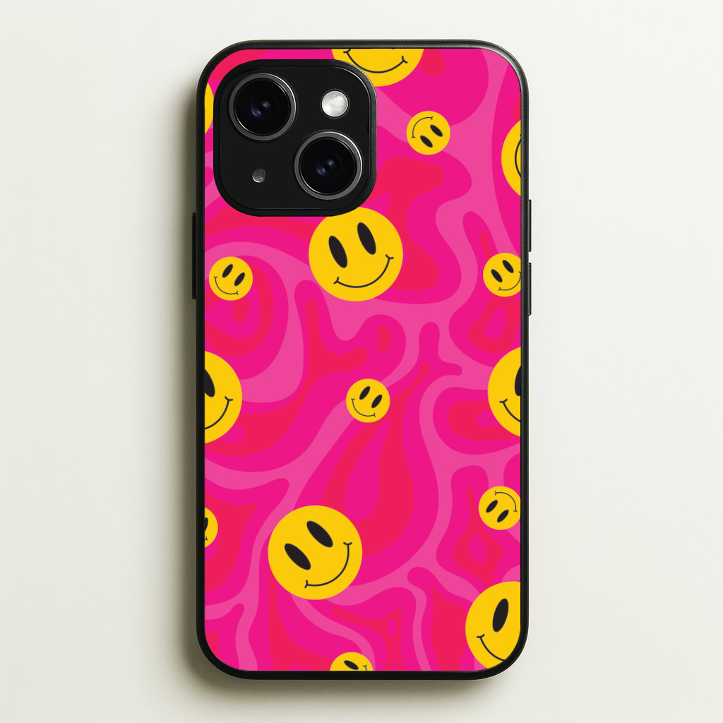 Pink Wavey Smileys Pattern Phone Case - iPhone 15 / Standard