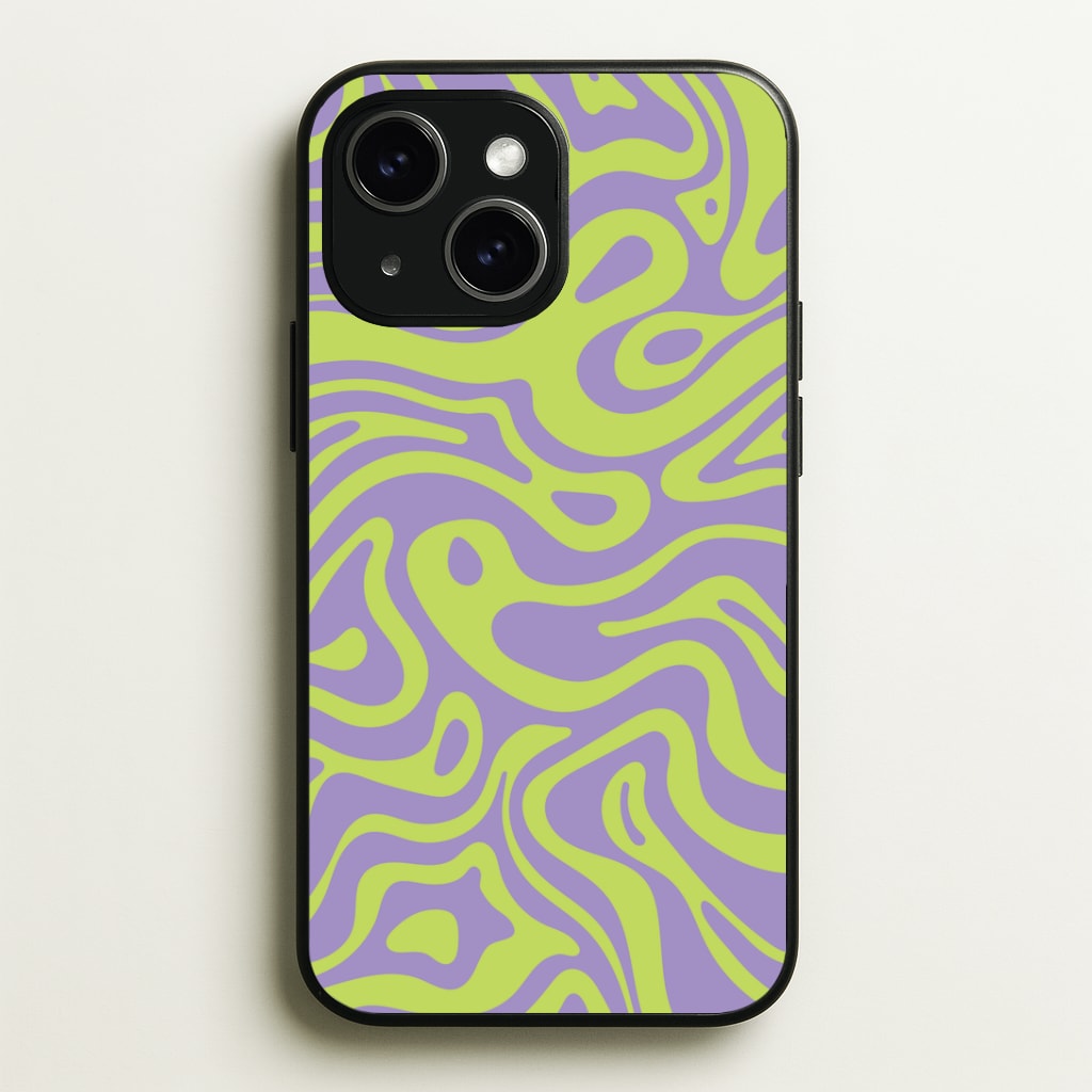 Green And Purple Waves Pattern Phone Case - iPhone 15 / Standard