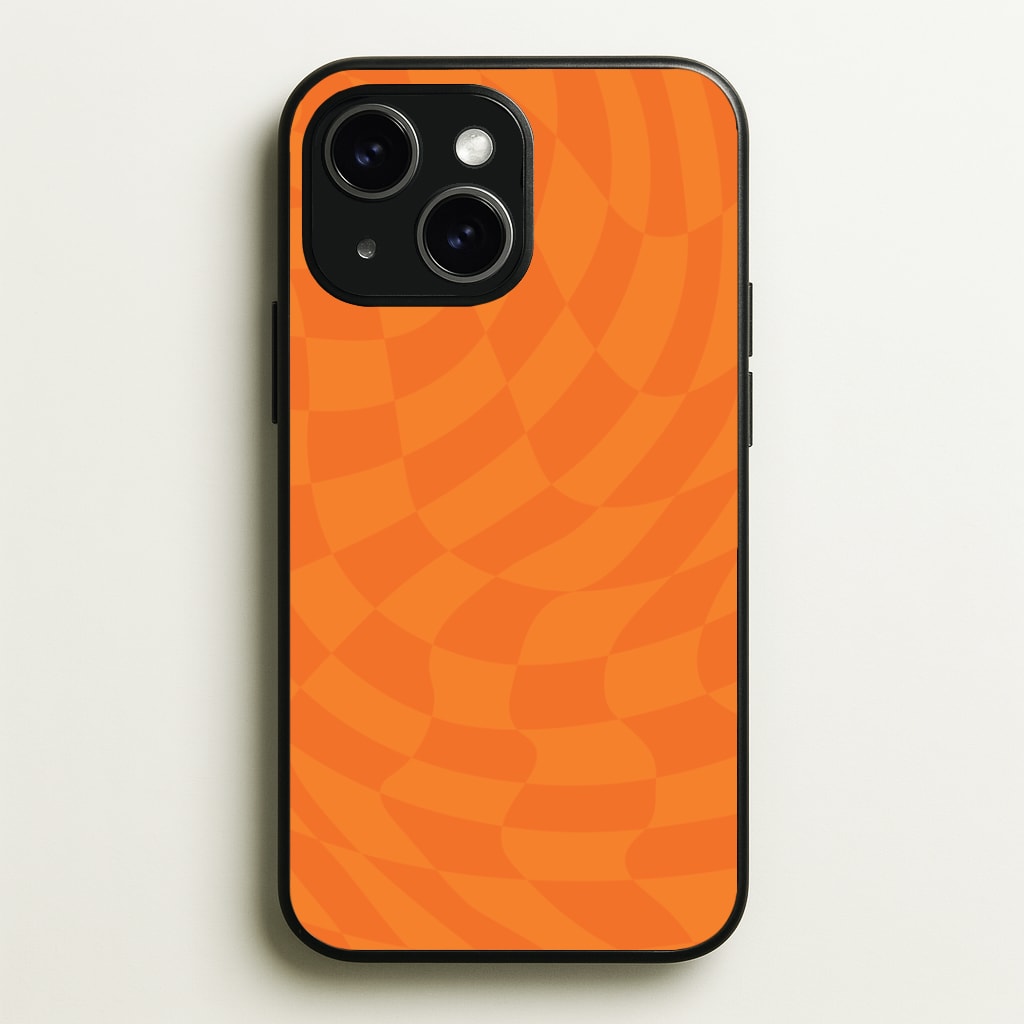 Orange Trippy Checkerboard Pattern Phone Case - iPhone 15 / Standard