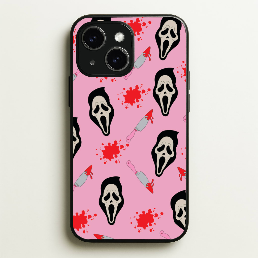 Pink Ghostface Pattern - Scream Phone Case - iPhone 15 / Standard