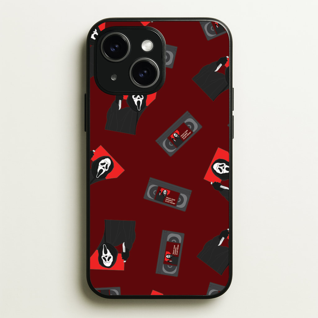 VHS & Ghostface Pattern Phone Case - iPhone 15 / Standard