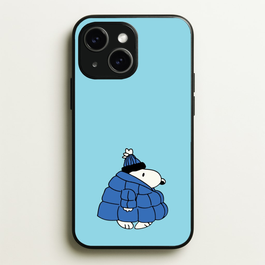 Cartoon Beagle Puffer Jacket Blue Phone Case - iPhone 15 / Standard