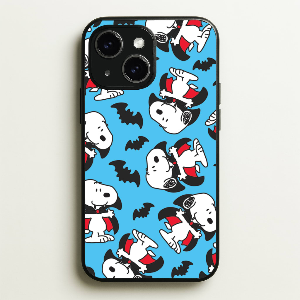 Cartoon Beagle Vampire And Bats Pattern Phone Case - iPhone 15 / Standard