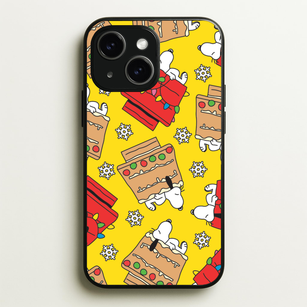 Cartoon Beagle Fairylights And Gingerbead Pattern Phone Case - iPhone 15 / Standard