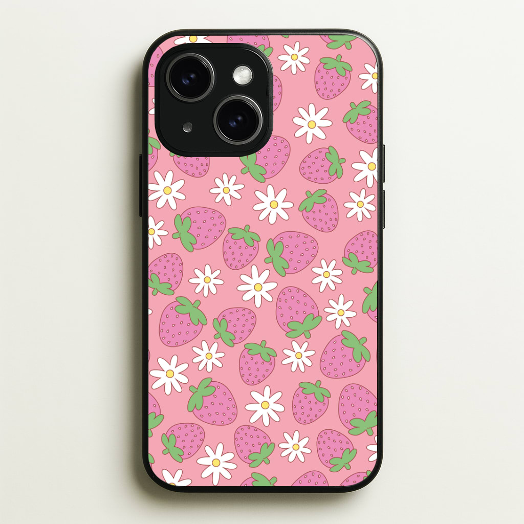 Pink Strawberries - Spring Patterns Phone Case - iPhone 15 / Standard