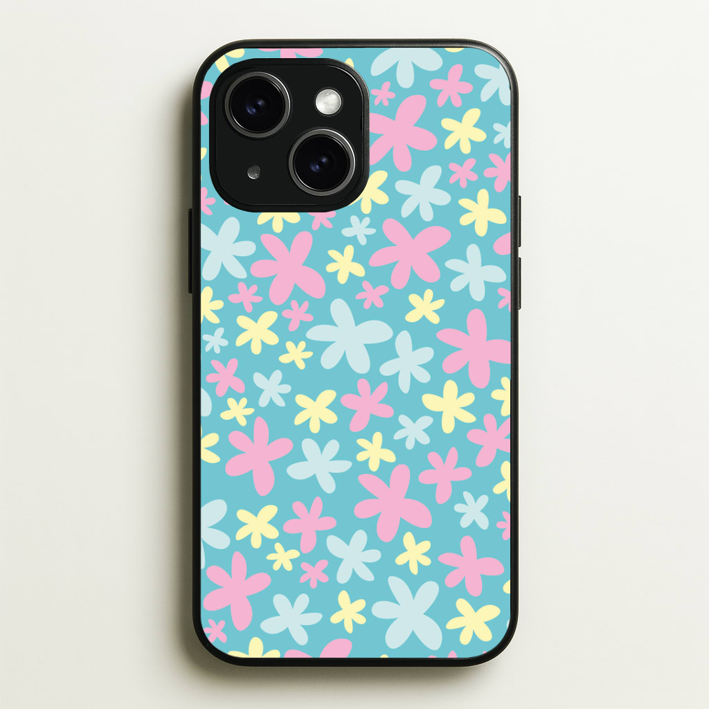Blue, Pink And Yellow Flowers - Spring Patterns Phone Case - iPhone 15 / Standard