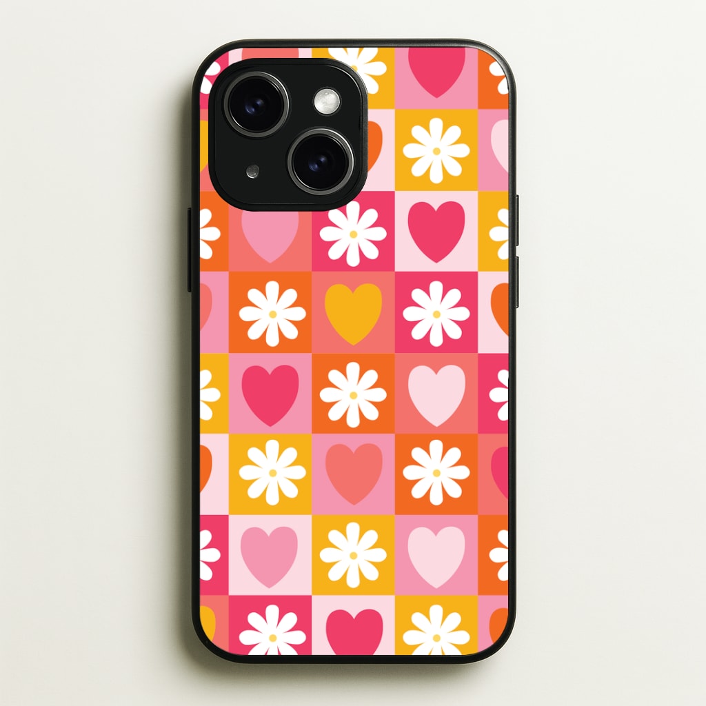 Checked Hearts And Flowers - Spring Patterns Phone Case - iPhone 15 / Standard