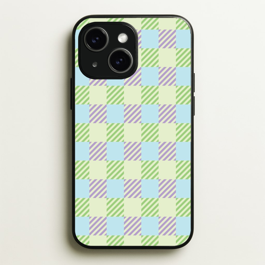 Green And Purple Checkered Phone Case - iPhone 15 / Standard