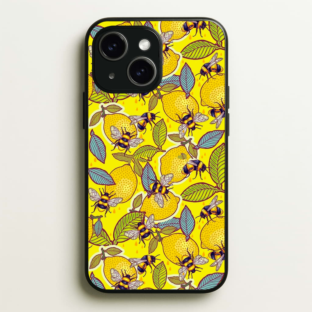 Yellow Lemon and Bee Phone Case - iPhone 15 / Standard