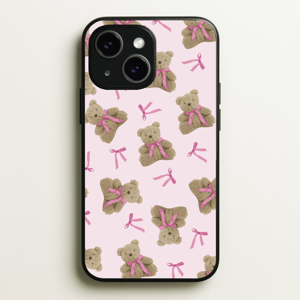 Coquette Teddy Bears And Bows Pattern Phone Case - iPhone 15 / Standard