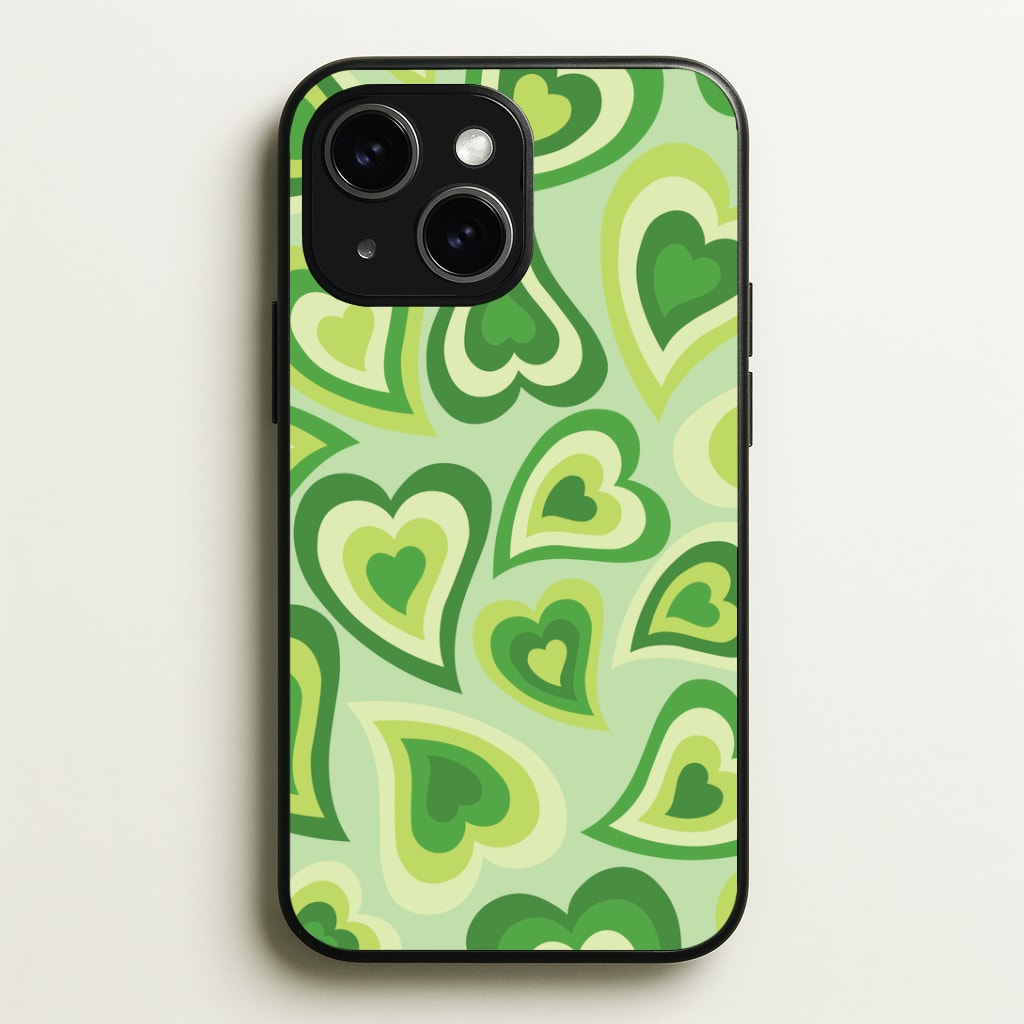 Green Hearts - Trippy Patterns Phone Case - iPhone 15 / Standard