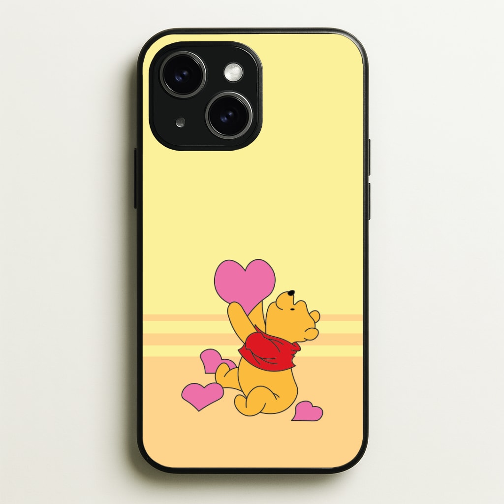 Pooh Love Heart Balloons Valentine's Phone Case - iPhone 15 / Standard