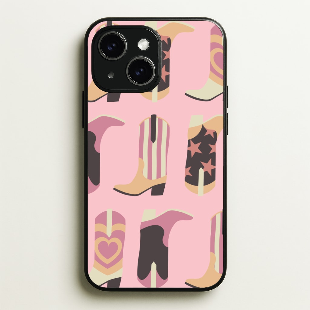 Dusty Pink Cowboy Boots Pattern Phone Case - iPhone 15 / Standard