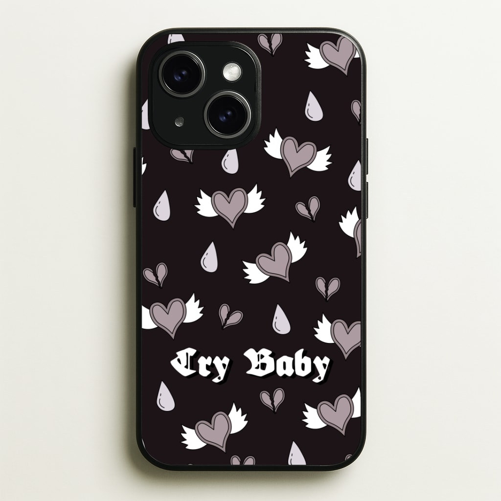 Cry Baby Monochrome Hearts Pattern Phone Case - iPhone 15 / Standard