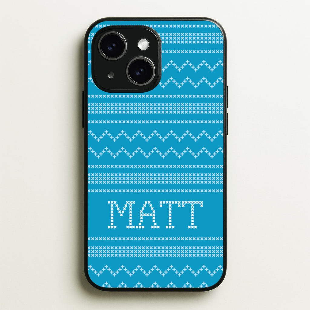 Personalised Christmas Jumper Blue Phone Case - iPhone 15 / Standard