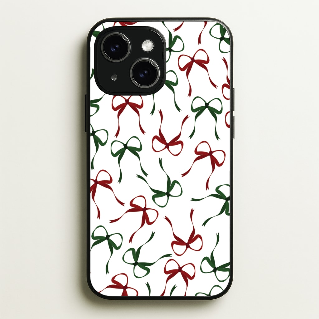 Red And Green Coquette Christmas Bows Pattern Phone Case - iPhone 15 / Standard