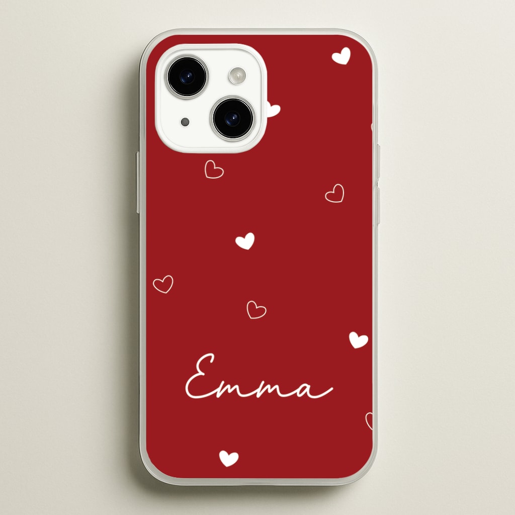 Red Hearts And Outlines Personalised Name Phone Case