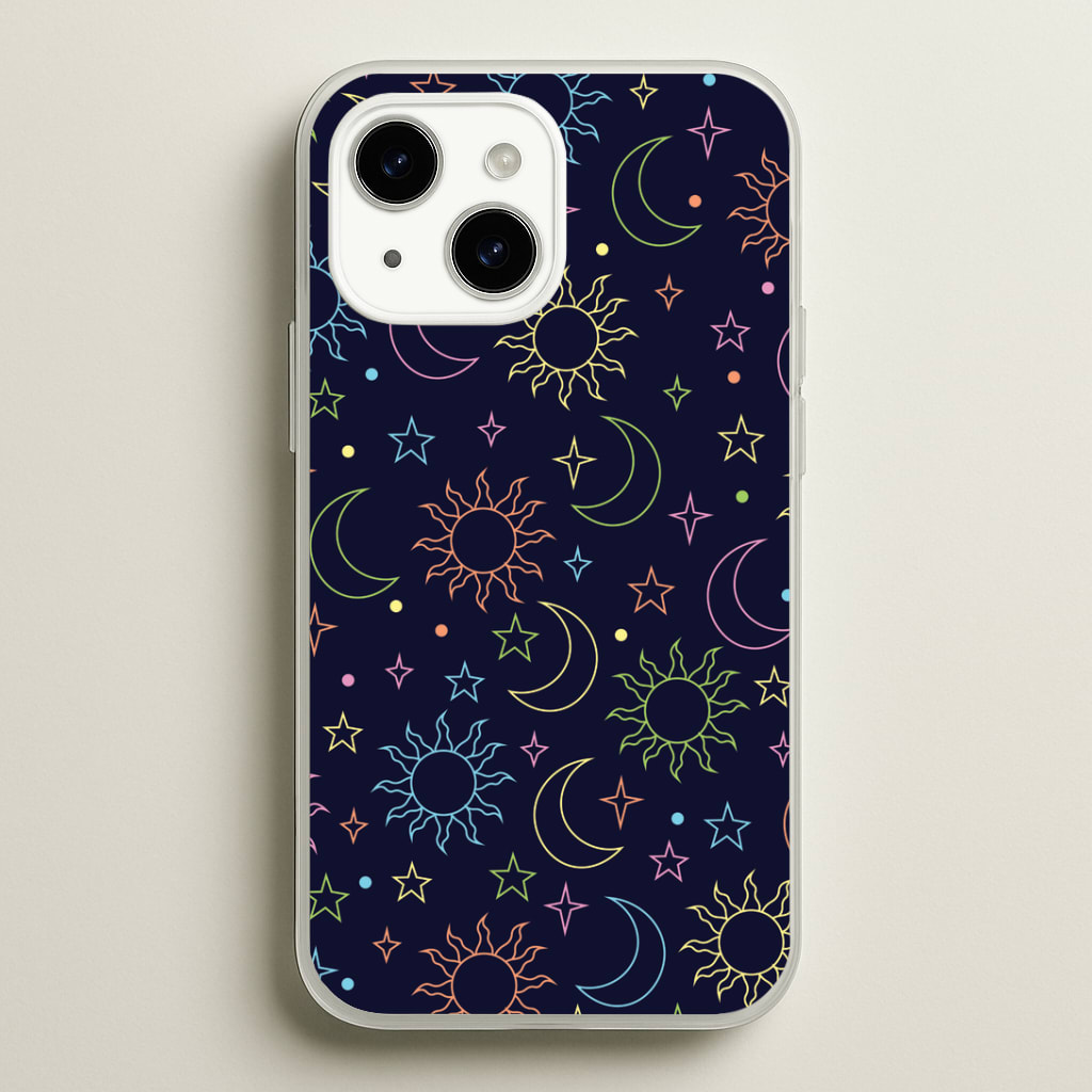 Sun, Moon And Stars Pattern Rainbow Phone Case