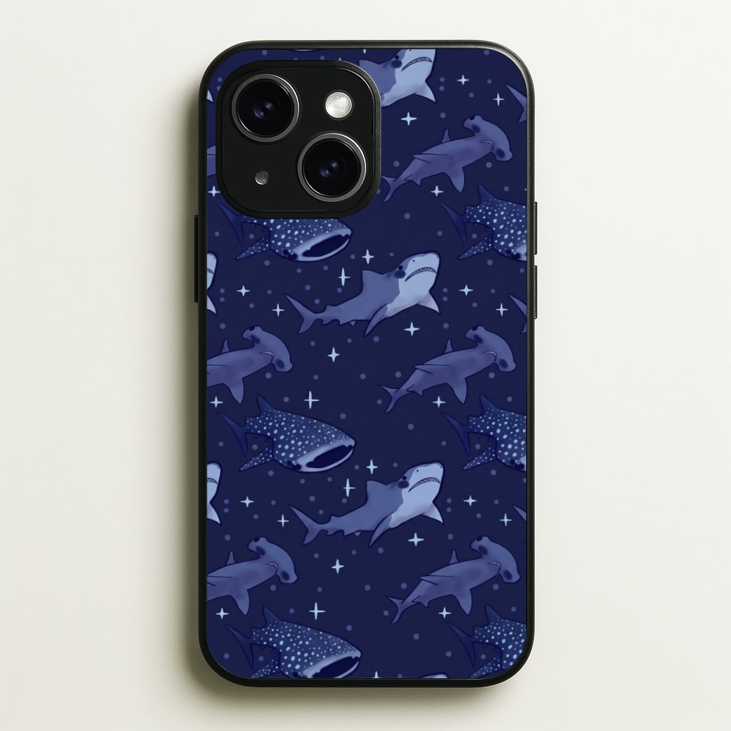Navy Shark Pattern Phone Case