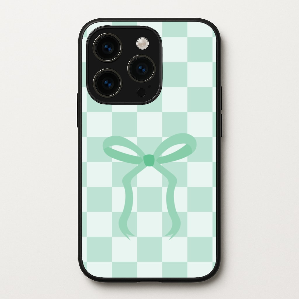 Checkered Coquette Bow Cyan Phone Case
