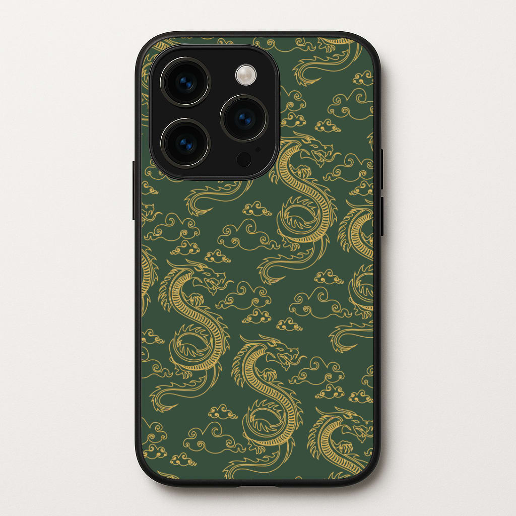 Green And Gold Dragon Pattern Phone Case