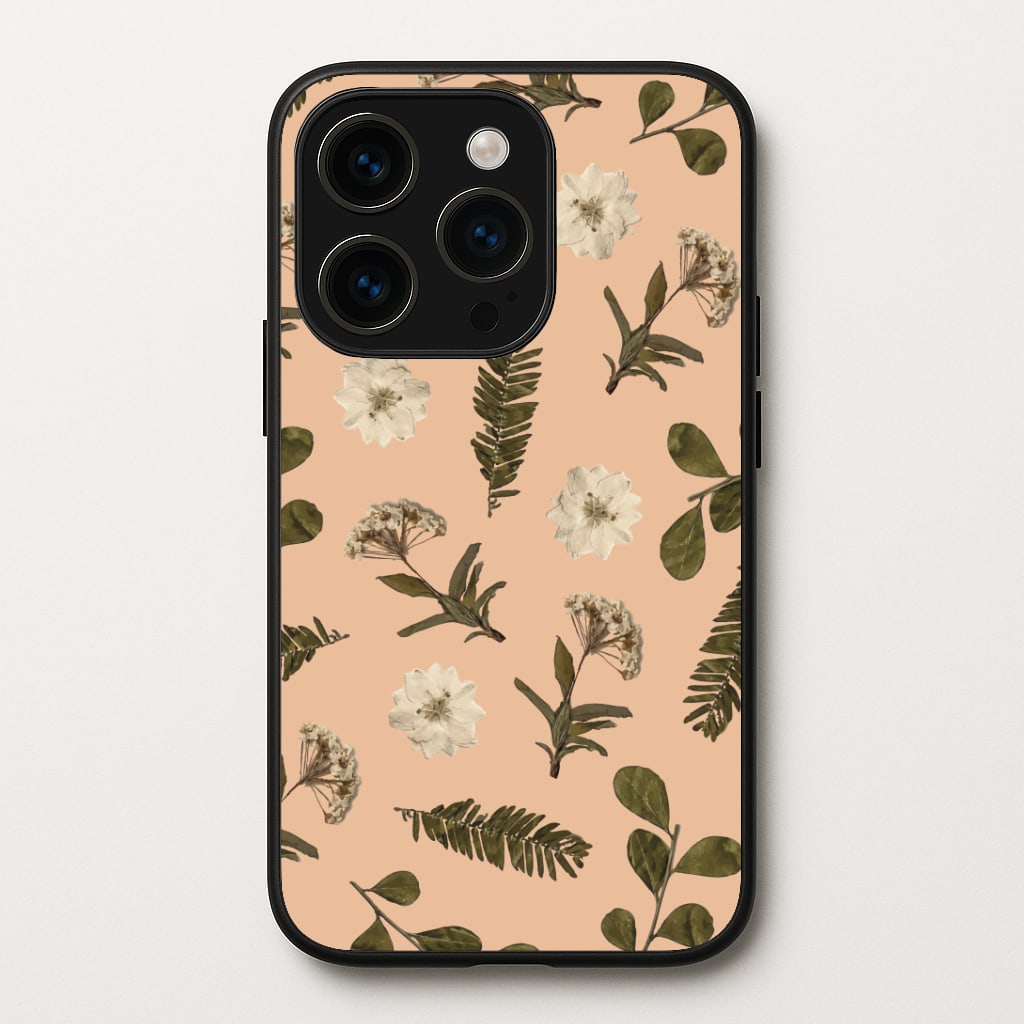 Leaves And Pressed Flowers Peach Pattern Phone Case