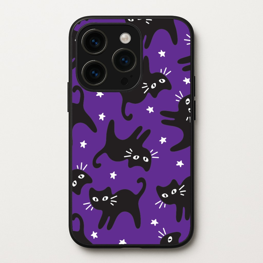 Cartoon Black Cats And Stars Pattern Phone Case