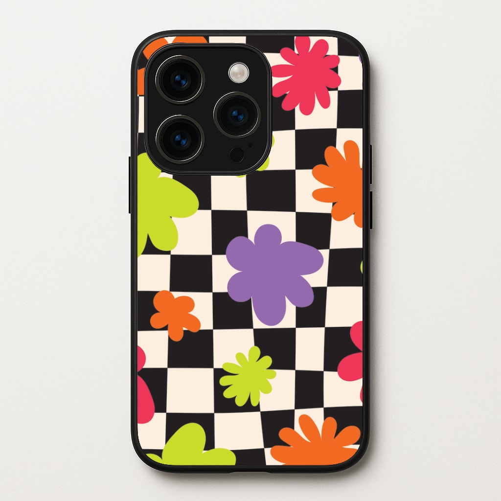 Abstract Flowers Checkered Pattern Phone Case