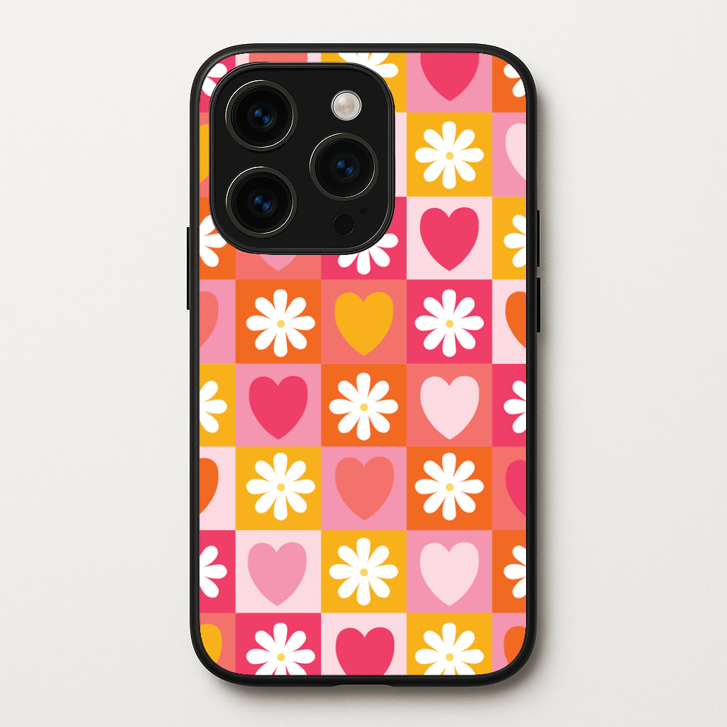 Checked Hearts And Flowers - Spring Patterns Phone Case