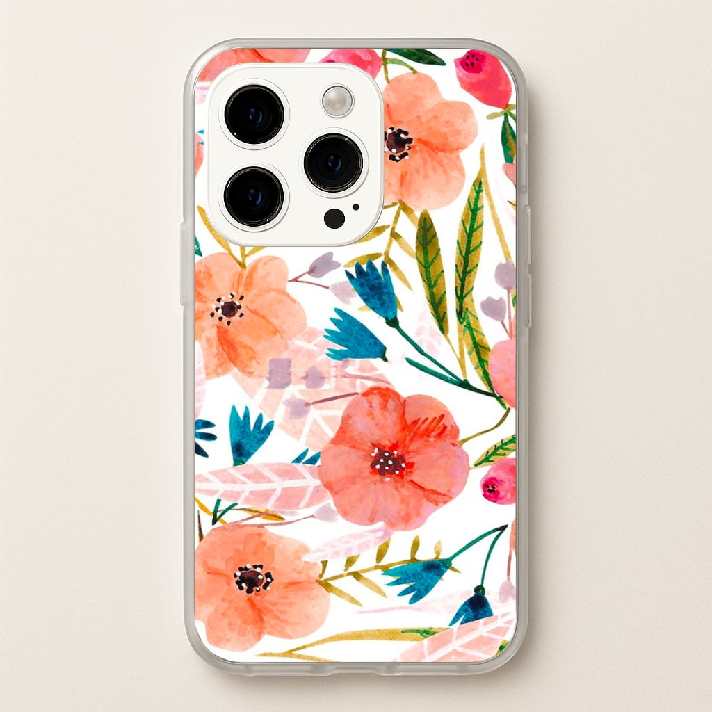 Peach Watercolour Floral Pattern Phone Case