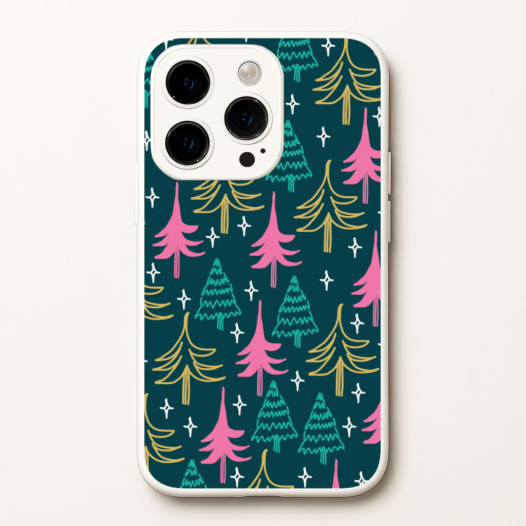 Colourful Sketched Christmas Trees Pattern Phone Case