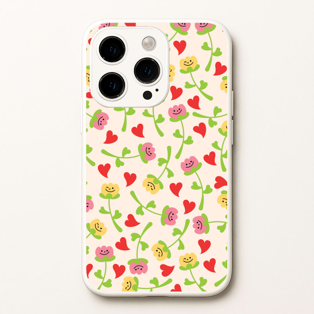 Smiley Tulips And Hearts Pattern Phone Case