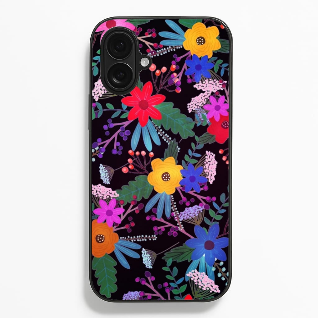 Black & Colourful Floral Pattern Phone Case
