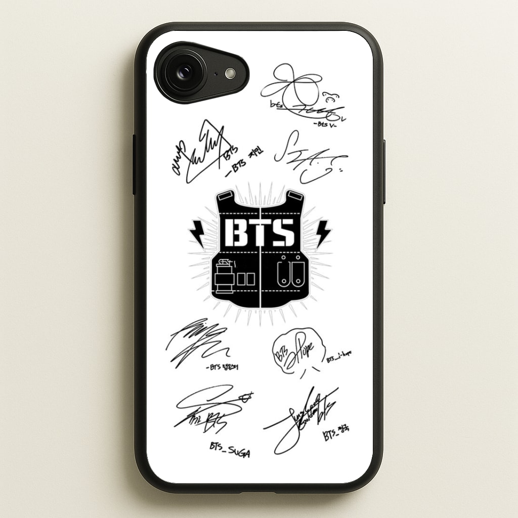 White K-Pop Band Army Logo and Signatures Phone Case