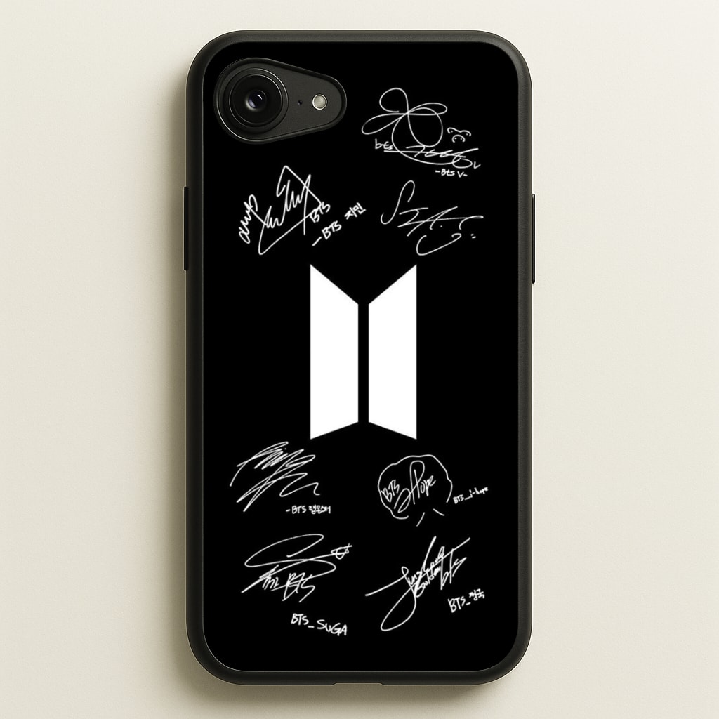 Black K-Pop Band Logo and Signatures Phone Case