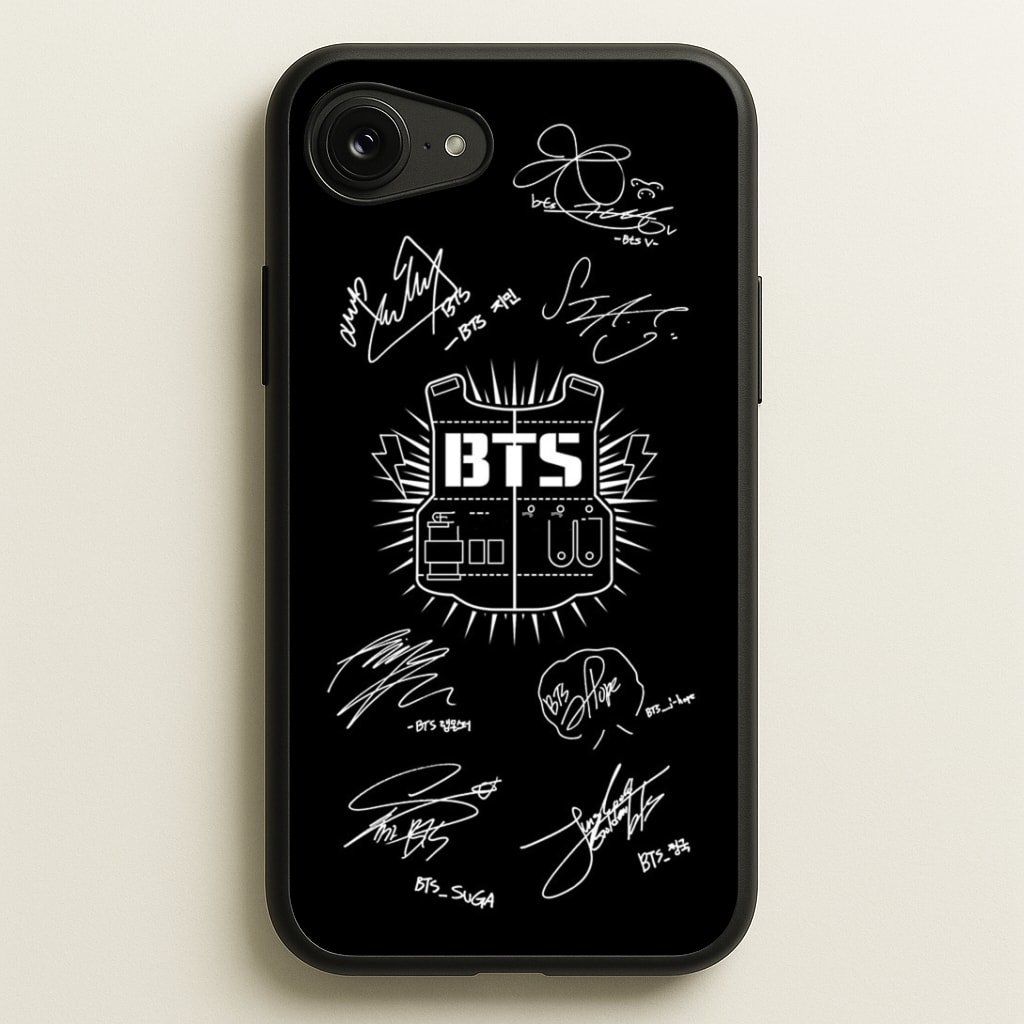 Black K-Pop Band Army Logo and Signatures Phone Case
