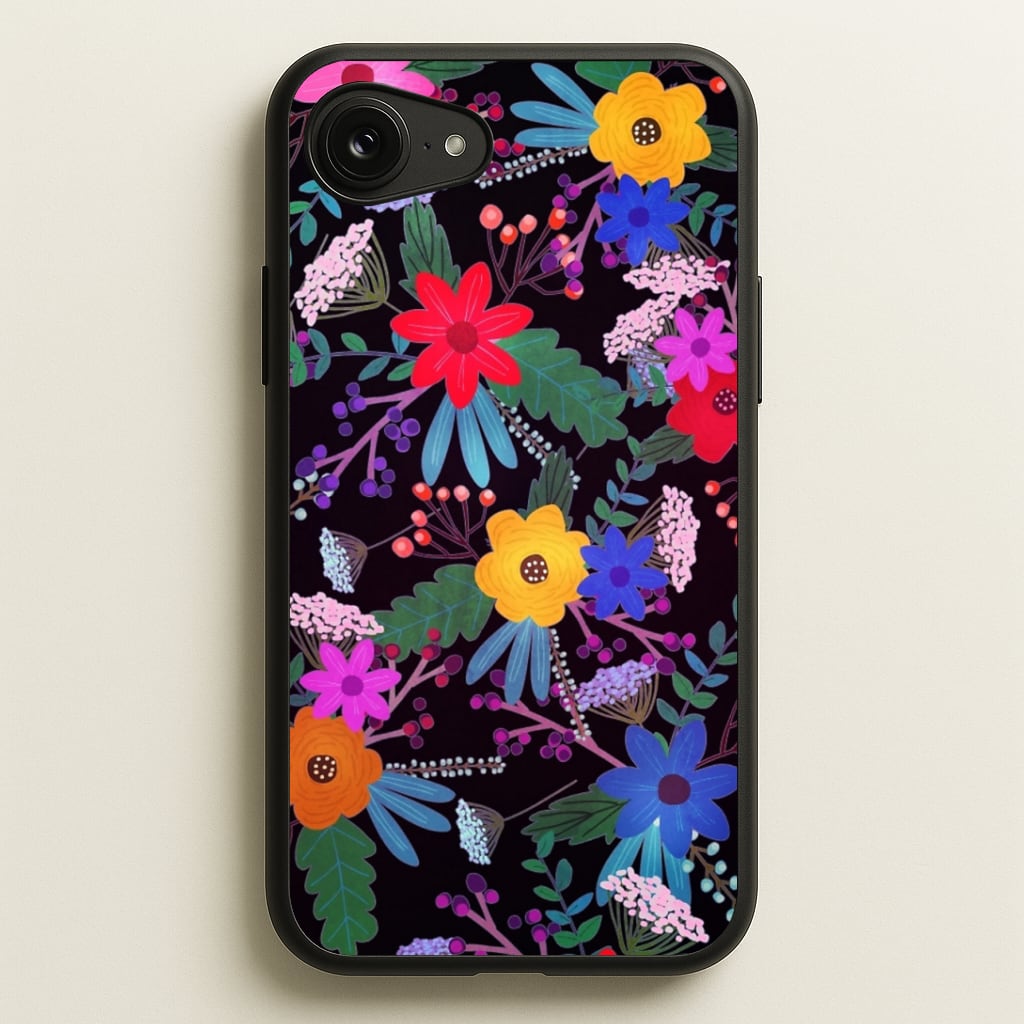 Black & Colourful Floral Pattern Phone Case