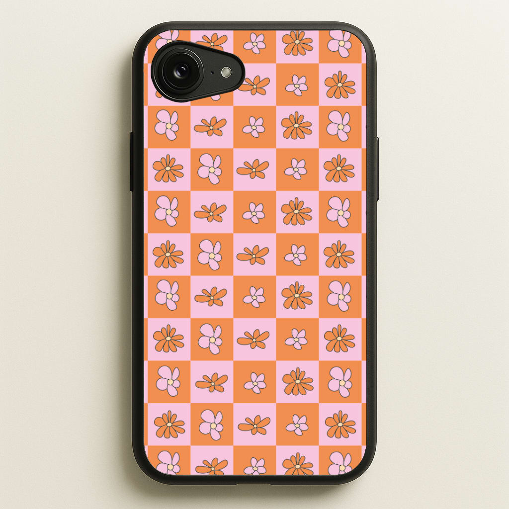 Orange And Pink Checked - Floral Patterns Phone Case