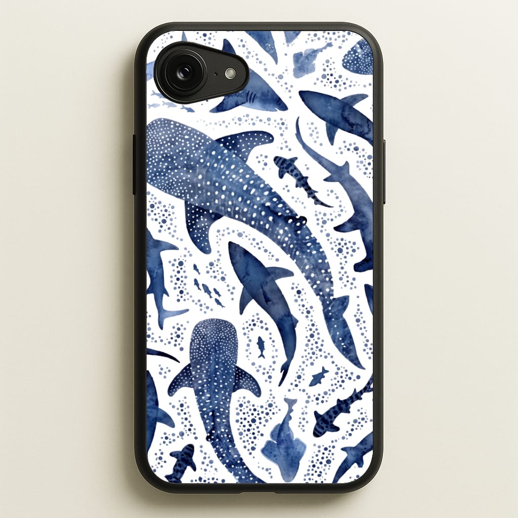 Indigo Watercolour Sharks Phone Case