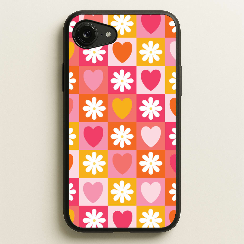 Checked Hearts And Flowers - Spring Patterns Phone Case