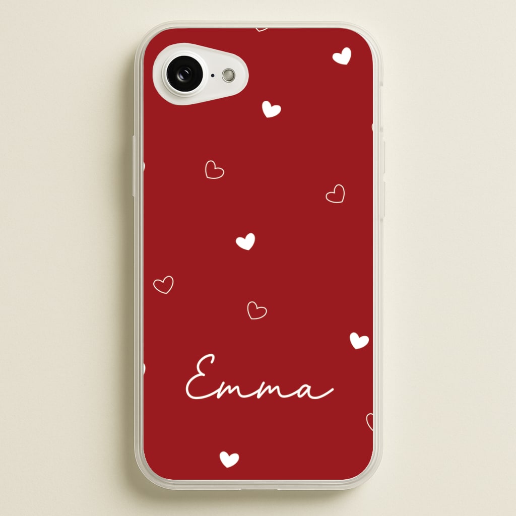 Red Hearts And Outlines Personalised Name Phone Case
