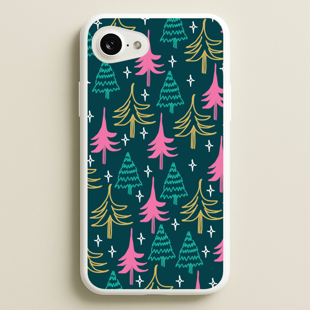 Colourful Sketched Christmas Trees Pattern Phone Case