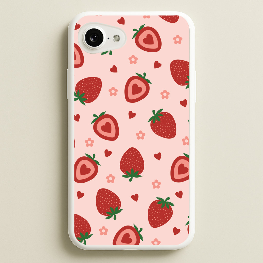 Strawberries And Hearts - Fruit Patterns Phone Case
