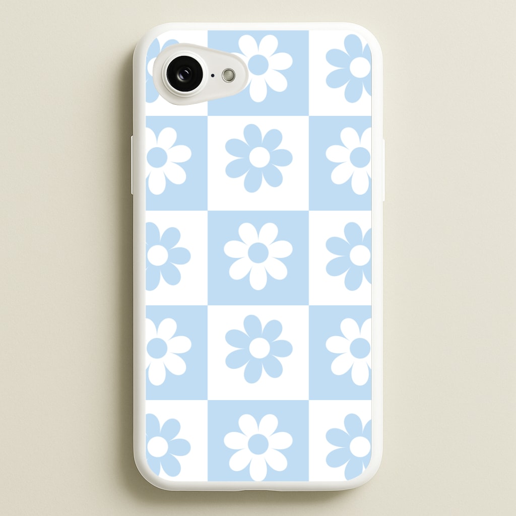 Checkered Flowers Blue Phone Case