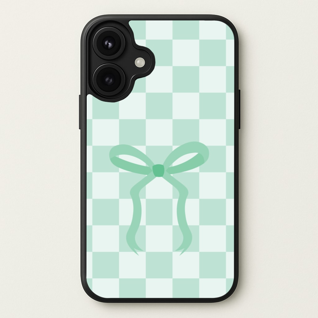 Checkered Coquette Bow Cyan Phone Case