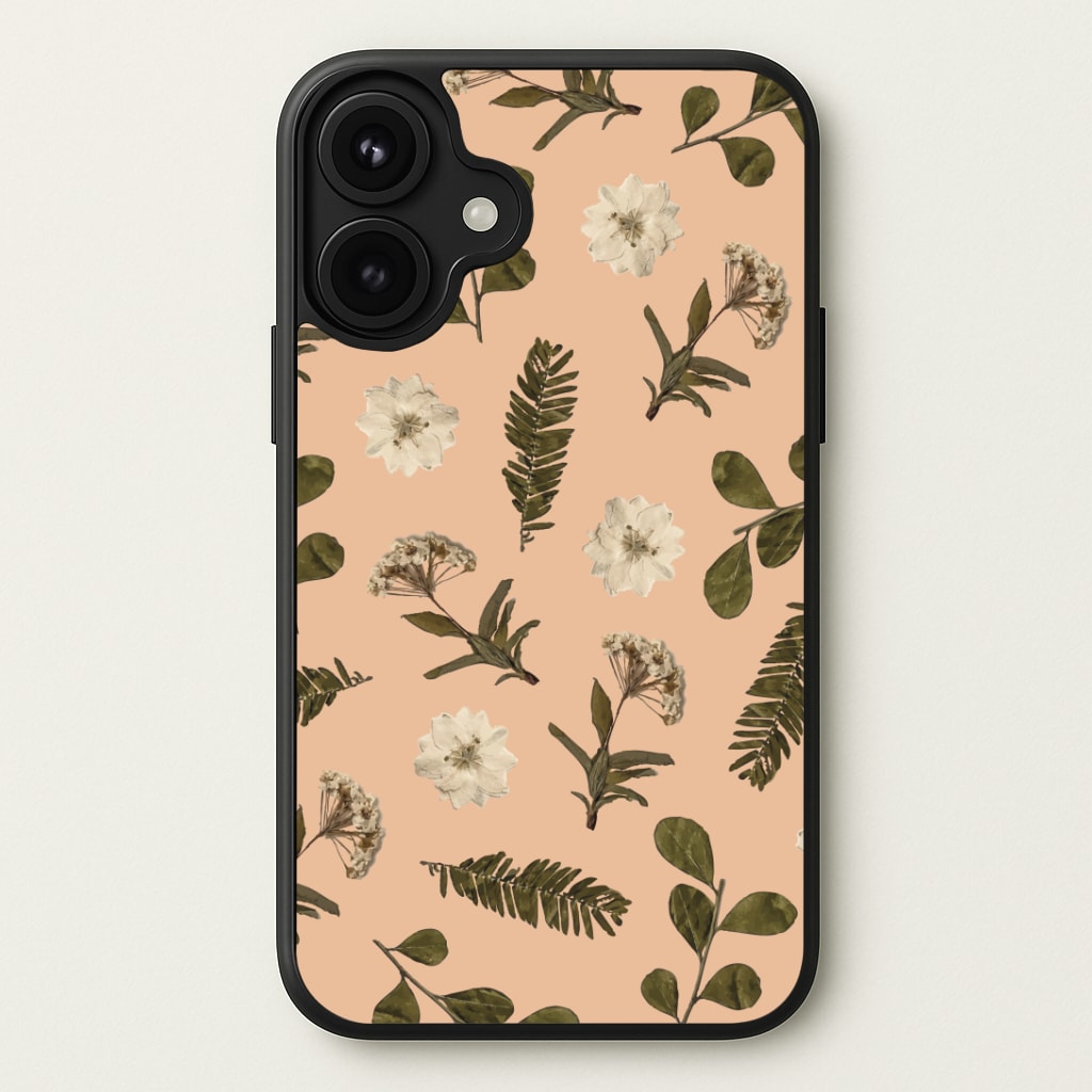 Leaves And Pressed Flowers Peach Pattern Phone Case