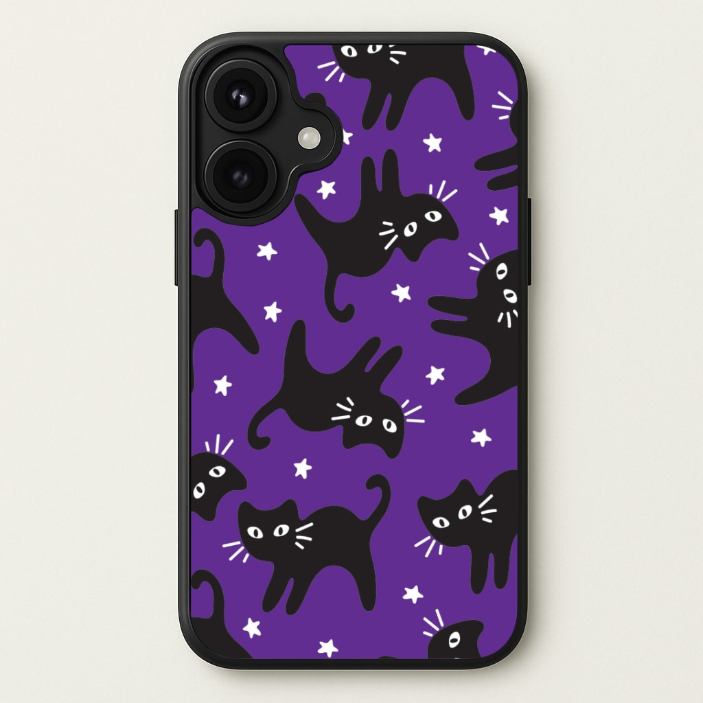 Cartoon Black Cats And Stars Pattern Phone Case