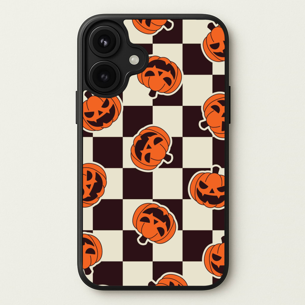 Pumpkin Stickers Checkered Pattern Phone Case